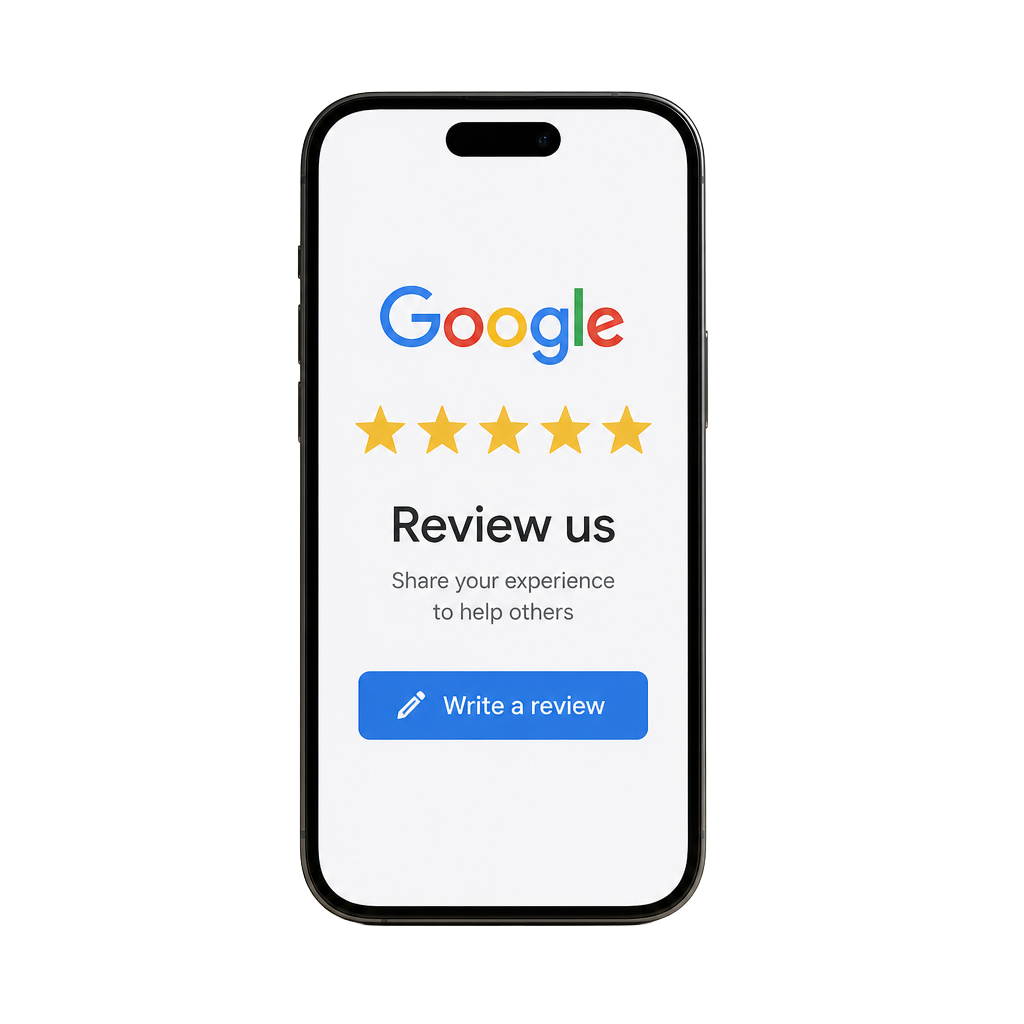 Phone showing a Google review request